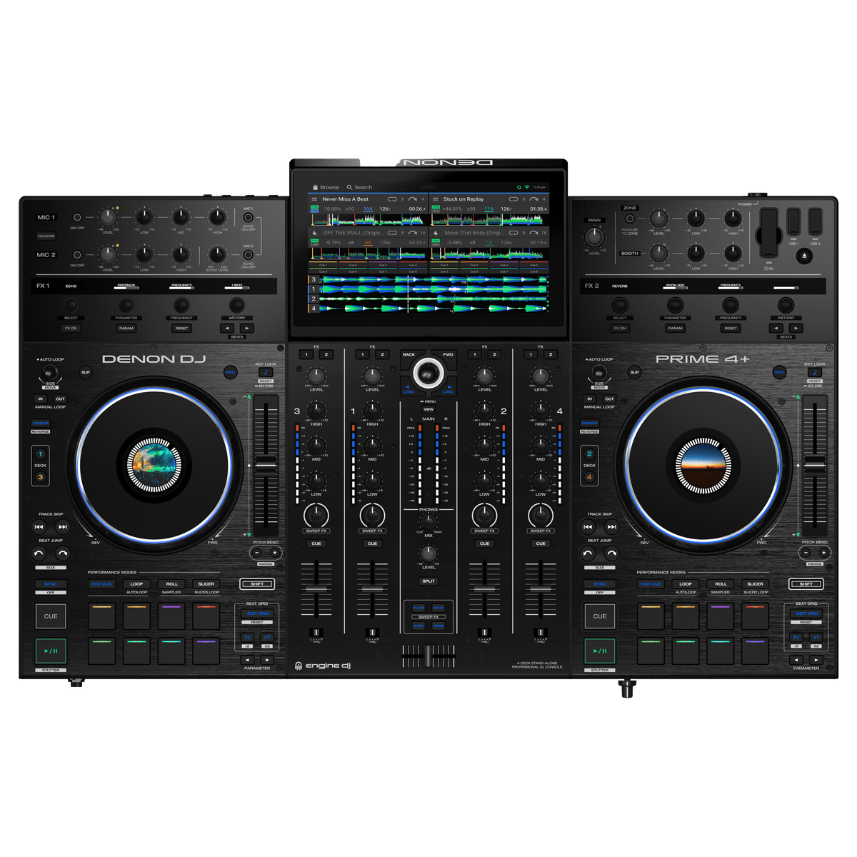Denon DJ Prime 4+ standalone DJ controller top view