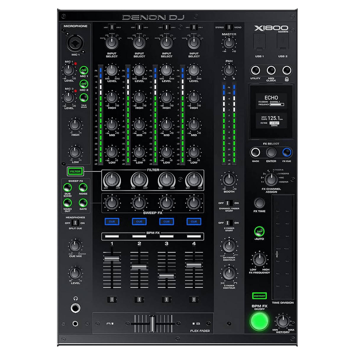 Denon DJ X1800 Prime 4-channel DJ mixer - front panel
