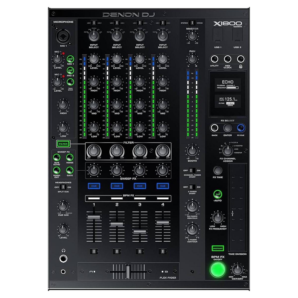 Denon DJ X1800 Prime 4-channel DJ mixer - front panel