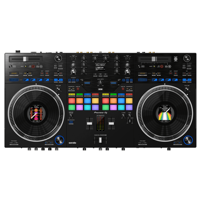 Pioneer DDJ REV7 professional scratch-style DJ controller, top view